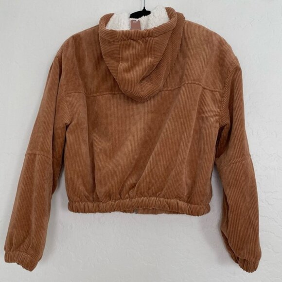 Love Tree Jacket Women Sz Small Cropped Brown Corduroy Sherpa Lining Winter Coat - Picture 2 of 10